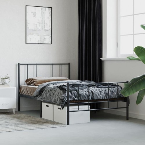 Sengeramme med sengegavl og fodgærde 90x190 cm - metal, sort