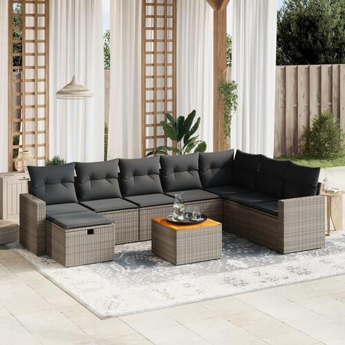 Sofasæt til haven 9 dele med hynder polyrattan grå