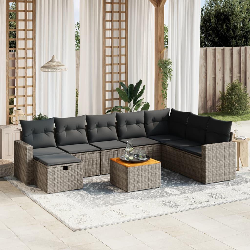 Sofasæt til haven 9 dele med hynder polyrattan grå