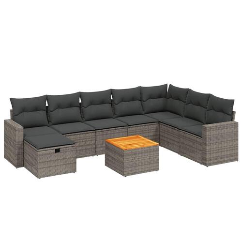 Sofasæt til haven 9 dele med hynder polyrattan grå