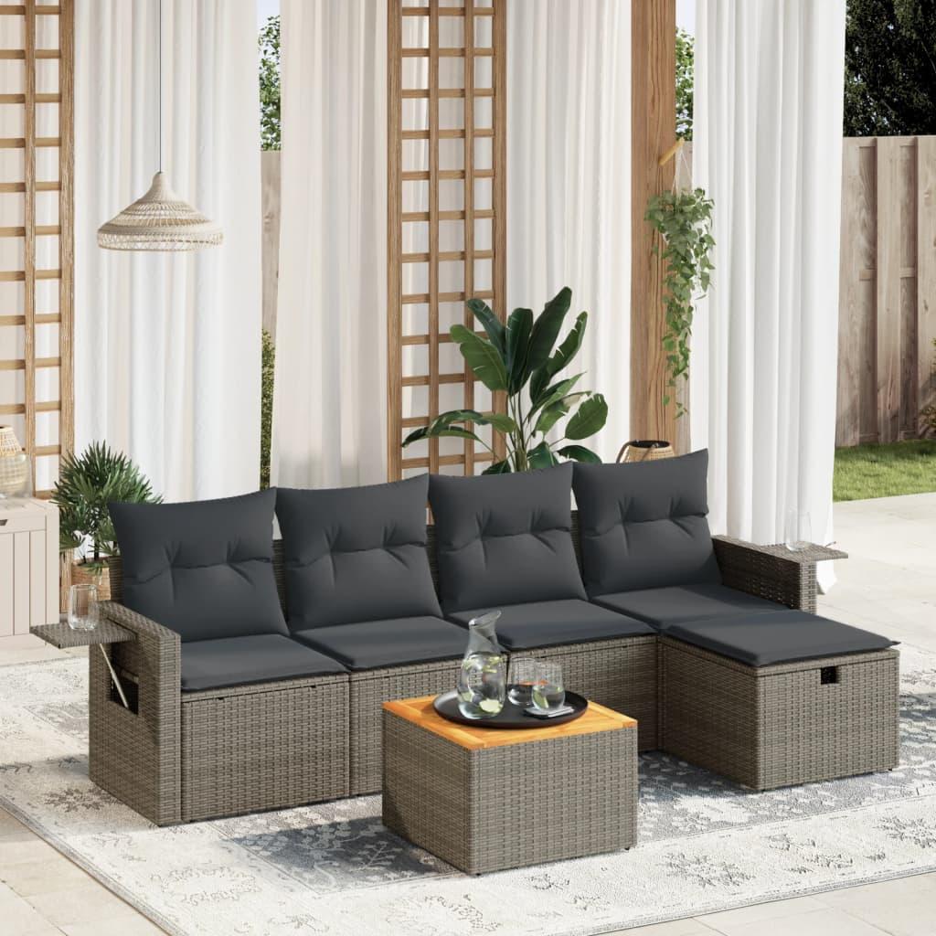 Sofasæt til haven 6 dele med hynder polyrattan grå