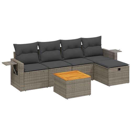 Sofasæt til haven 6 dele med hynder polyrattan grå