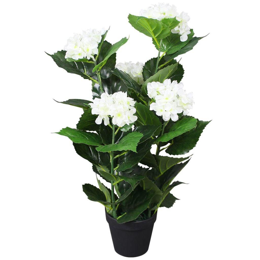 Kunstig hortensia-plante med urtepotte 60 cm hvid