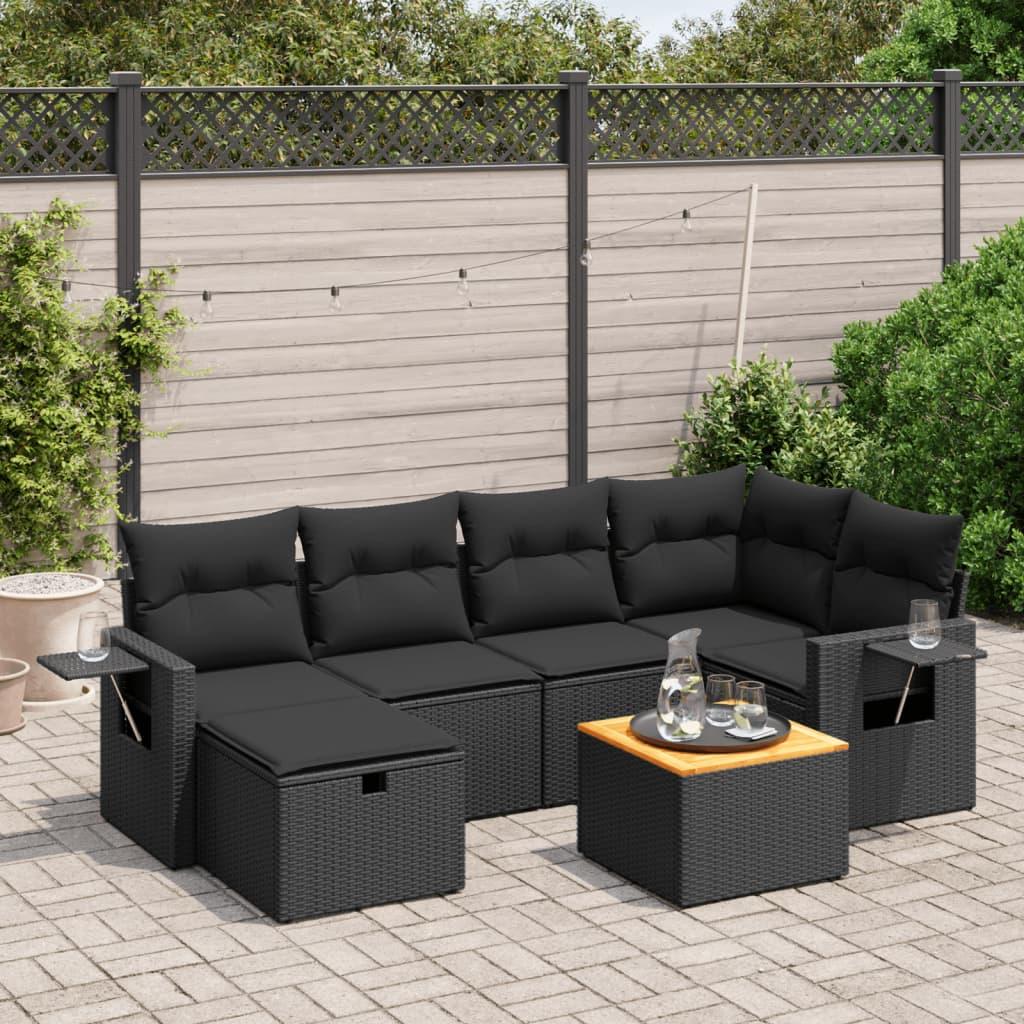 Sofasæt til haven 7 dele med hynder polyrattan sort