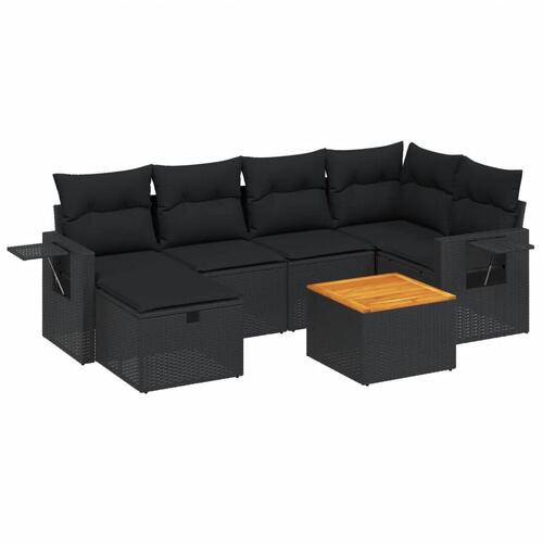 Sofasæt til haven 7 dele med hynder polyrattan sort