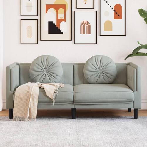 2-personers sofa med hynder velour lysegrå