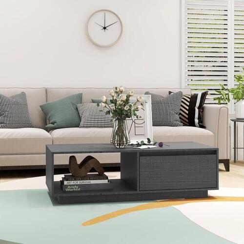Sofabord 110x50x33,5 cm massivt fyrretræ grå