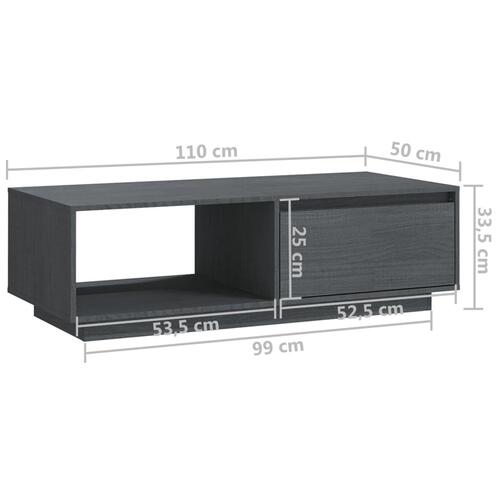 Sofabord 110x50x33,5 cm massivt fyrretræ grå