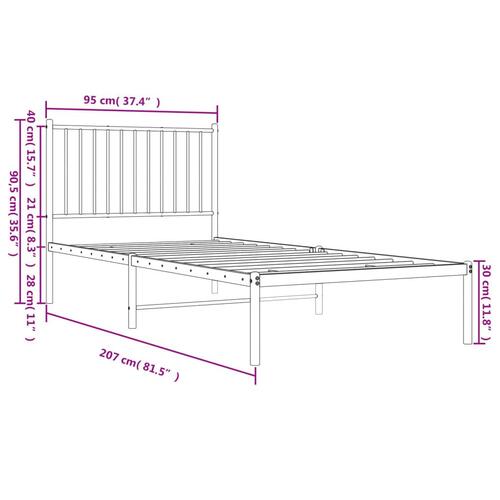 Sengeramme med sengegavl 90x200 cm metal hvid
