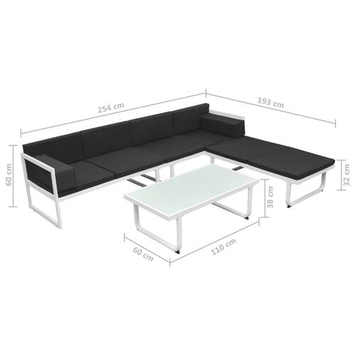 Haveloungesæt 4 dele med hynder aluminium sort