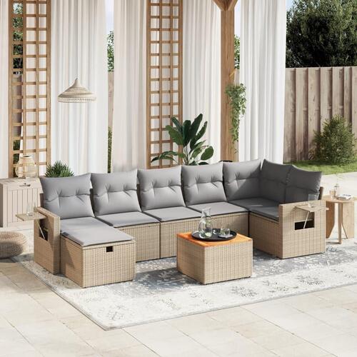 Havesofasæt 8 dele med hynder polyrattan beige