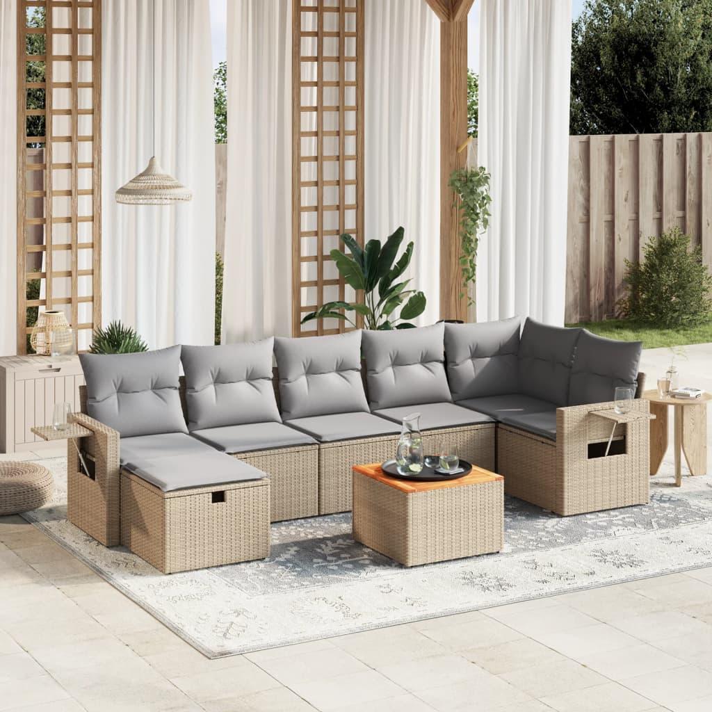 Havesofasæt 8 dele med hynder polyrattan beige
