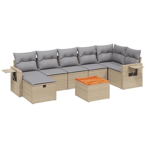 Havesofasæt 8 dele med hynder polyrattan beige