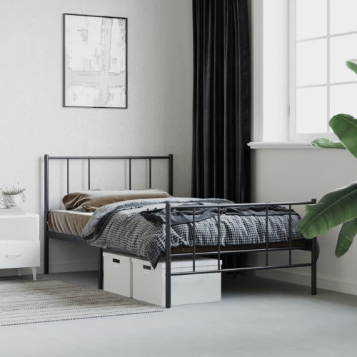 Sengeramme med sengegavl og fodgærde 80x200 cm metal sort