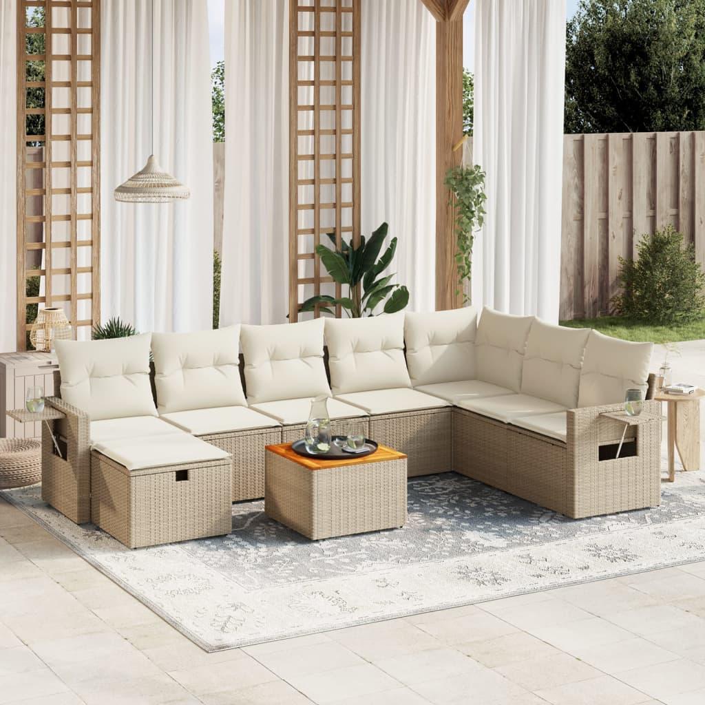 Havesofasæt i polyrattan, 9 dele med hynder - beige billede
