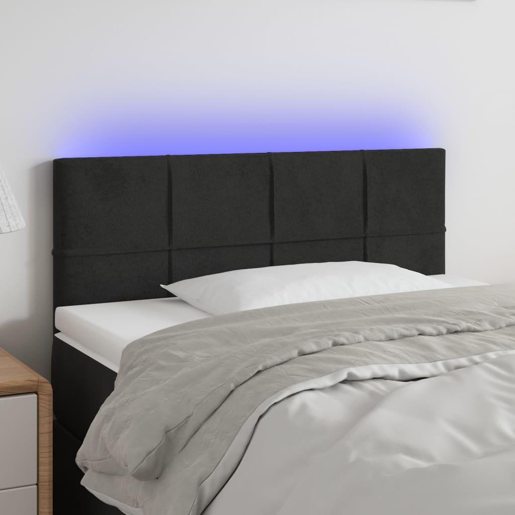Sengegavl med LED-lys 100x5x78/88 cm fløjl sort billede