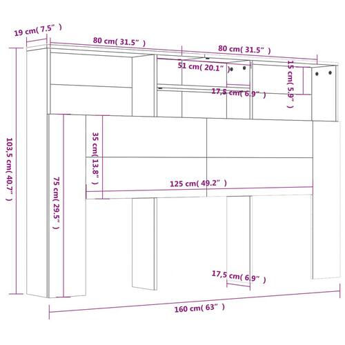 Sengegavl med opbevaring 160x19x103,5 cm brun egetræsfarve