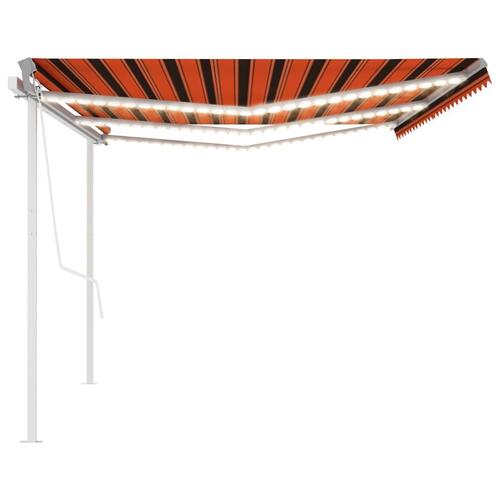 Markise m. LED + vindsensor 6x3,5 m automatisk orange og brun