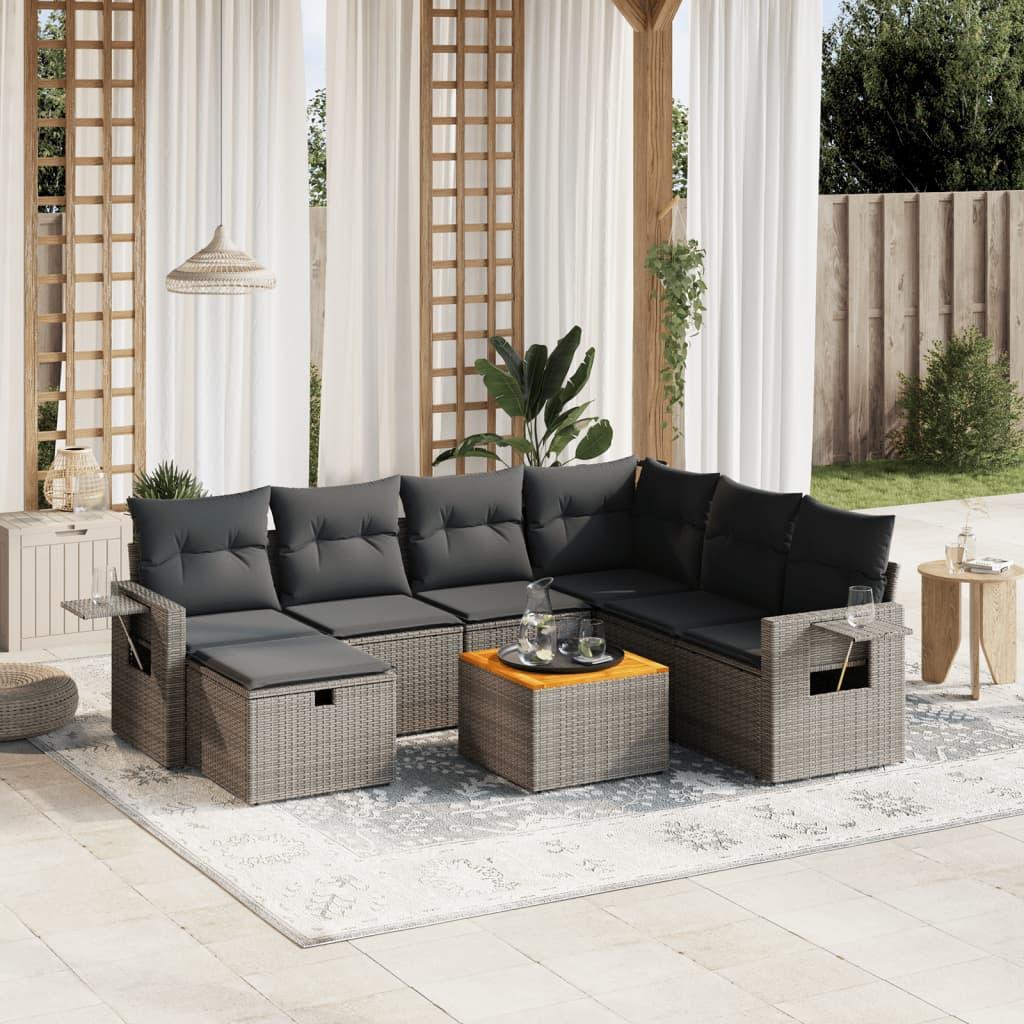 Sofasæt til haven 8 dele med hynder polyrattan grå