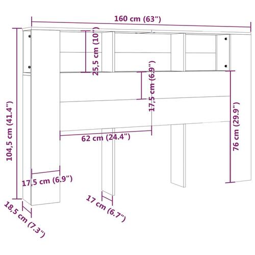 Sengegavl med opbevaring 160x18,5x104,5 cm brun egetræsfarve