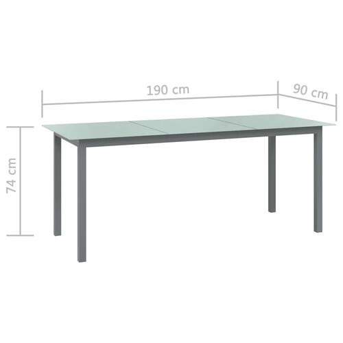 Havebord 190x90x74 cm aluminium og glas lysegrå