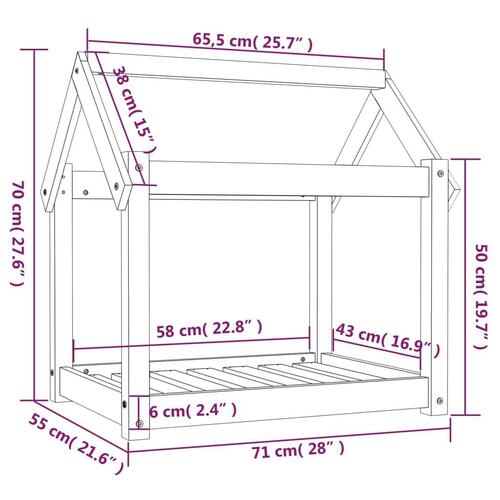 Hundeseng 71x55x70 cm massivt fyrretræ grå