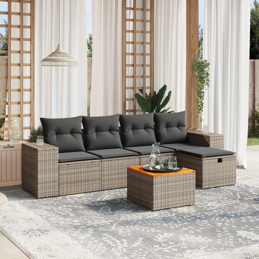 Sofasæt til haven 6 dele med hynder polyrattan grå