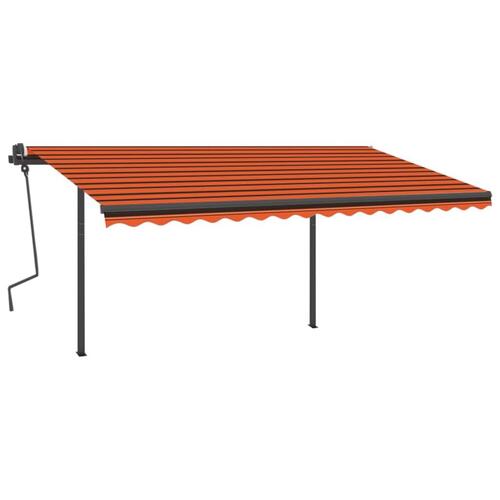 Markise med LED-lys 4x3,5 m manuel betjening orange og brun