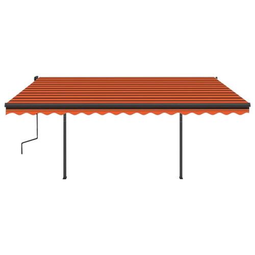 Markise med LED-lys 4x3,5 m manuel betjening orange og brun