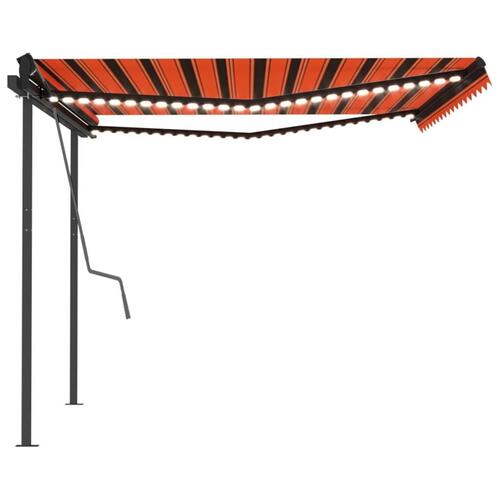 Markise med LED-lys 4x3,5 m manuel betjening orange og brun
