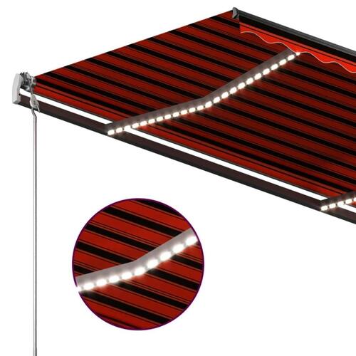 Markise med LED-lys 4x3,5 m manuel betjening orange og brun