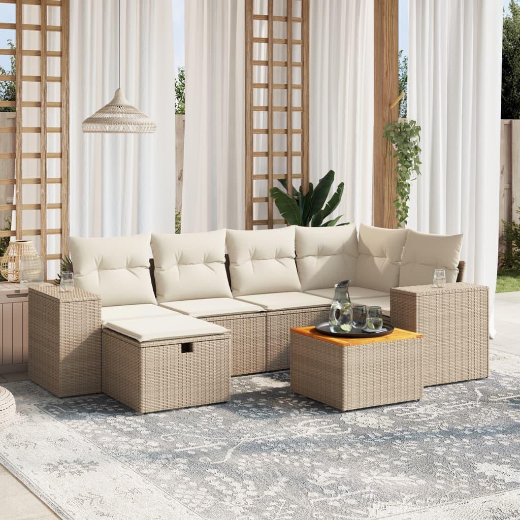 Sofasæt til haven 7 dele med hynder polyrattan beige
