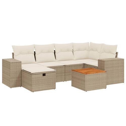 Sofasæt til haven 7 dele med hynder polyrattan beige