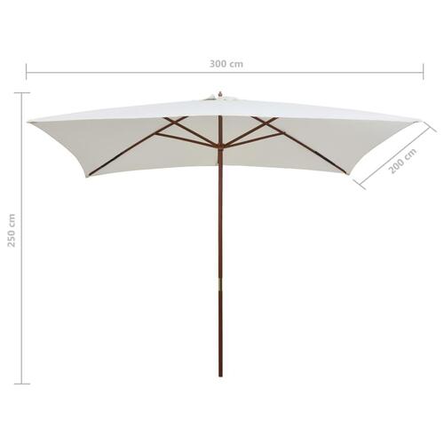 Parasol 200 x 300 cm træstang cremehvid