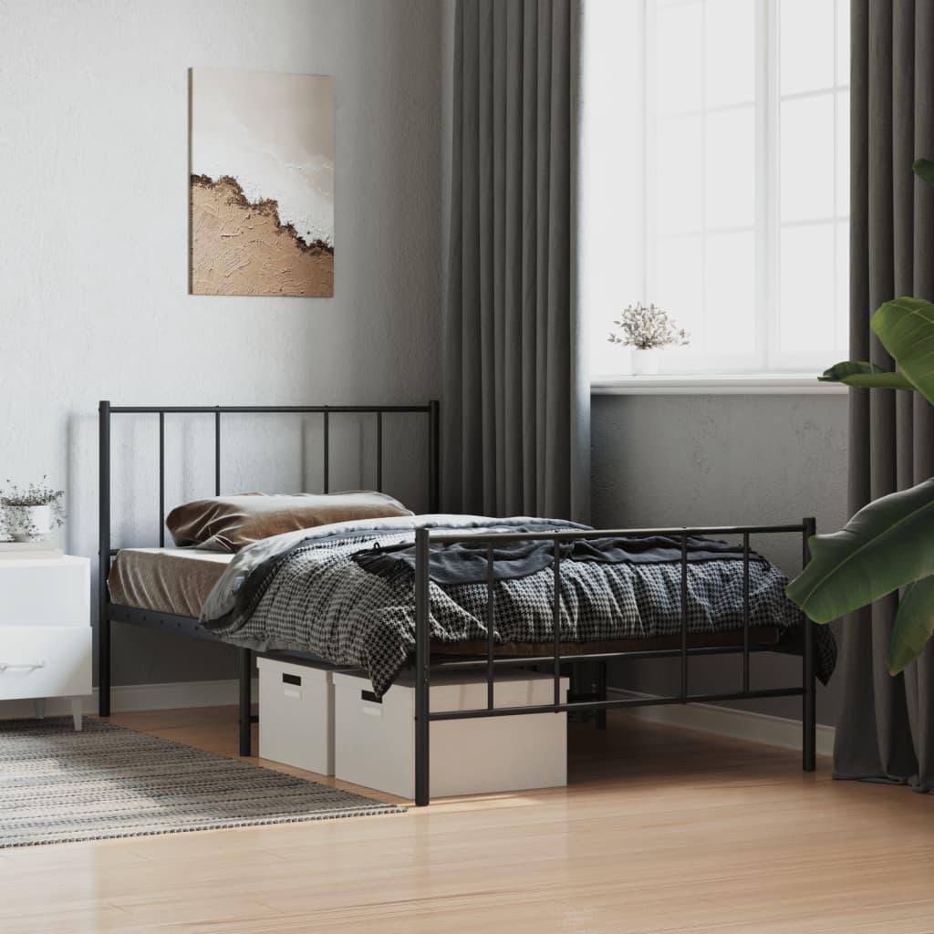 Sengeramme med sengegavl og fodgærde 100x190 cm metal sort