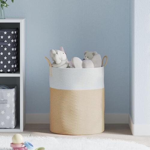 Opbevaringskurv Ø38x46 cm bomuld beige og hvid