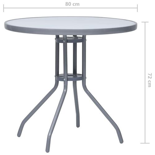Havebord 80 cm stål og glas lysegrå
