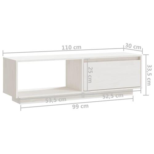 Tv-bord 110x30x33,5 cm massivt fyrretræ hvid