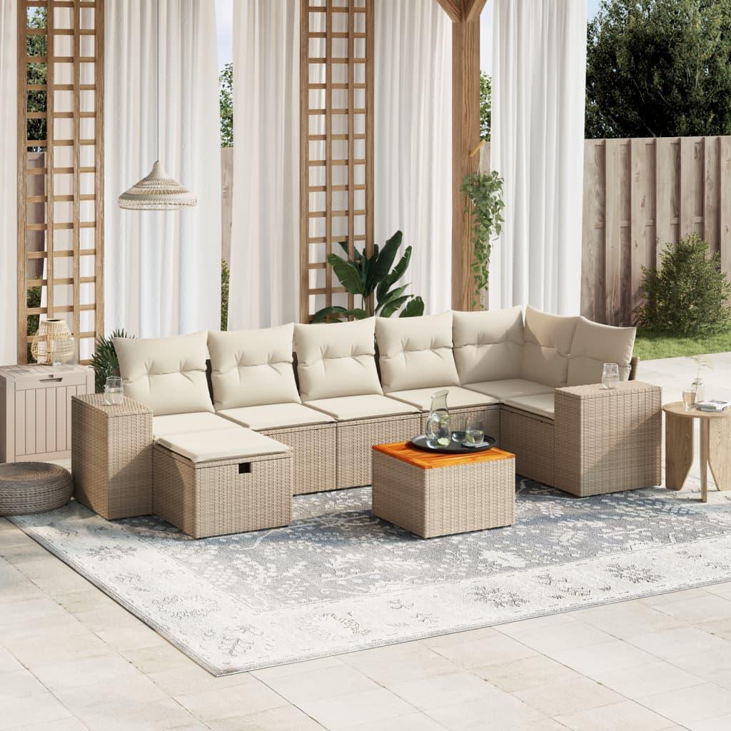 Sofasæt til haven 8 dele med hynder polyrattan beige