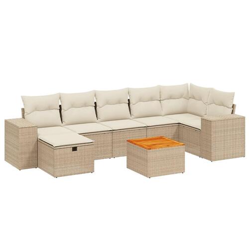 Sofasæt til haven 8 dele med hynder polyrattan beige