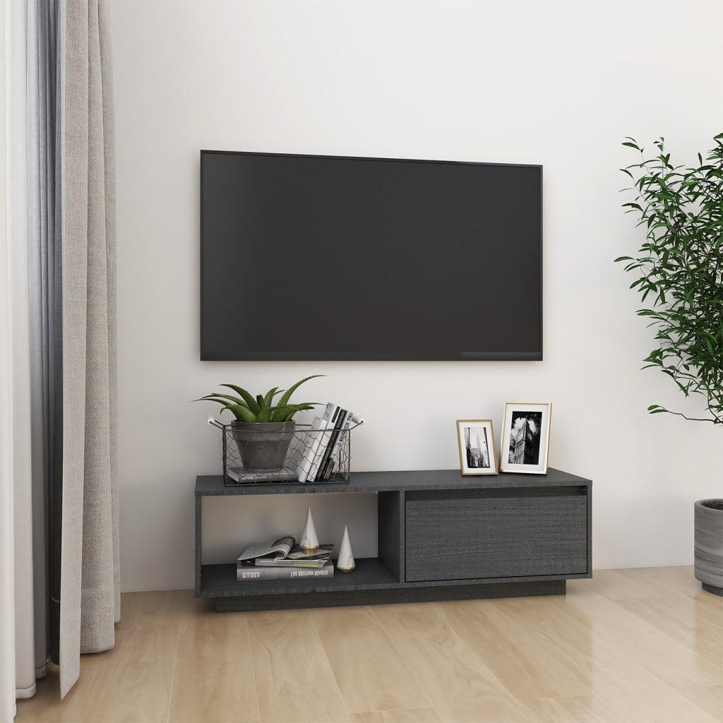 Tv-bord 110x30x33,5 cm massivt fyrretræ grå