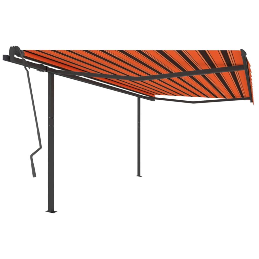 Markise med stolper 4x3,5 m automatisk orange og brun