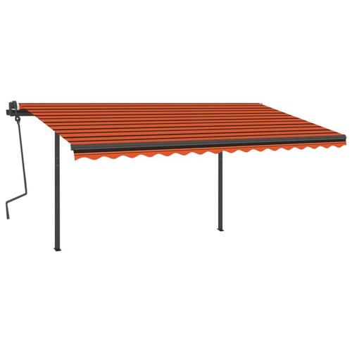 Markise med stolper 4x3,5 m automatisk orange og brun