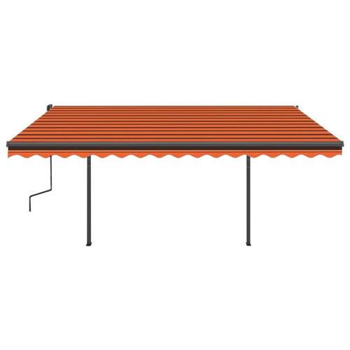 Markise med stolper 4x3,5 m automatisk orange og brun