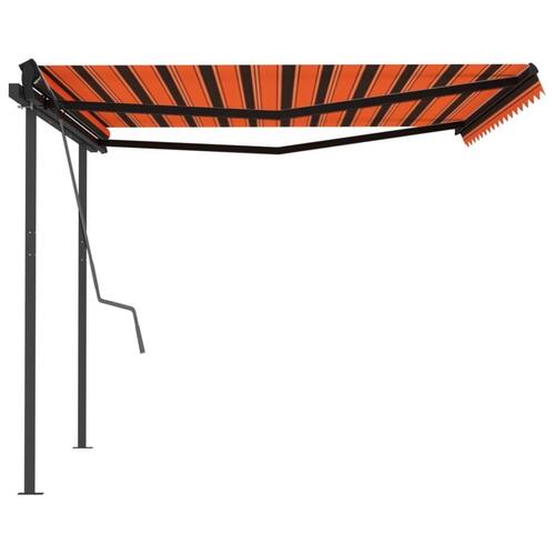 Markise med stolper 4x3,5 m automatisk orange og brun