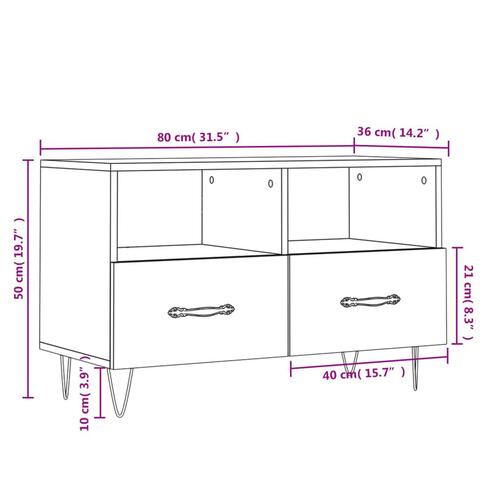Tv-bord 80x36x50 cm konstrueret træ hvid