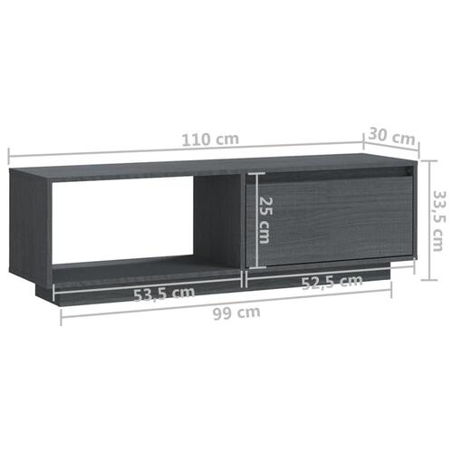 Tv-bord 110x30x33,5 cm massivt fyrretræ grå