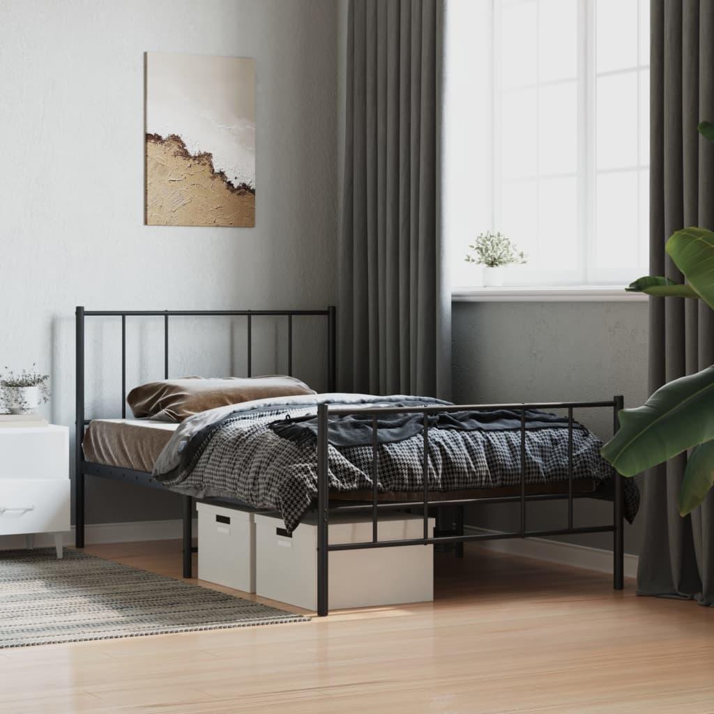 Sengeramme med sengegavl og fodgærde 107x203 cm metal sort