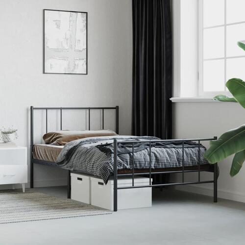 Sengeramme med sengegavl og fodgærde 107x203 cm metal sort