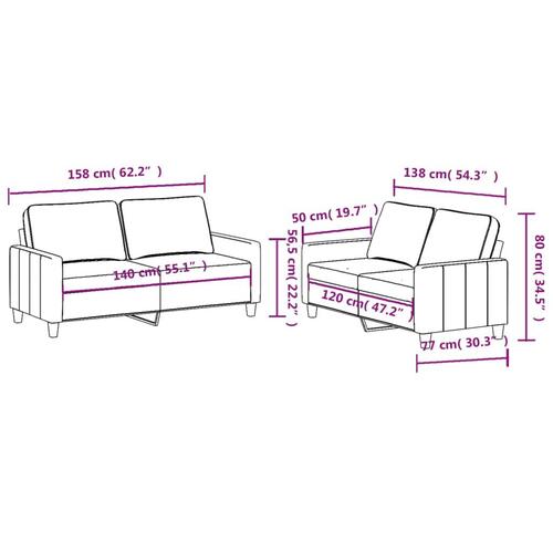 2 personers sofa med hynder stof sort